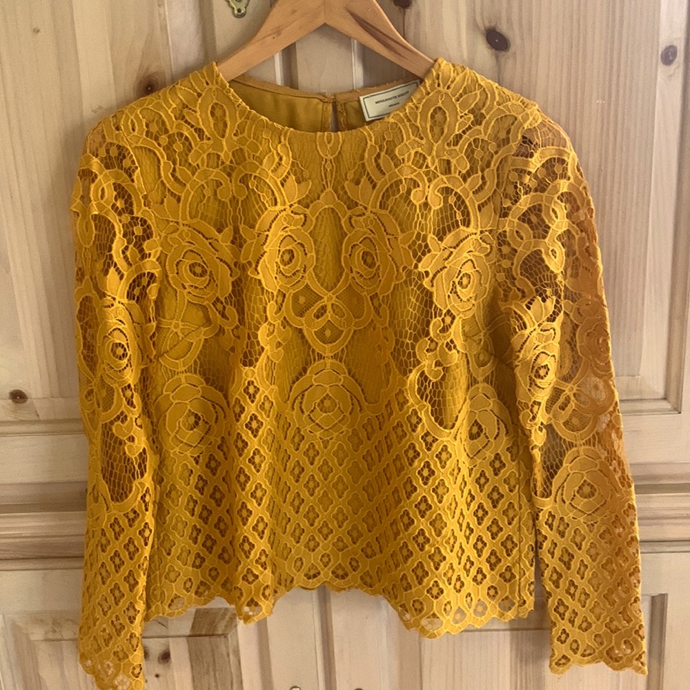 Anthropologie Gold Lace Blouse